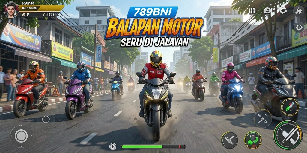 Tampilan gameplay seru balapan motor di 789BNI.