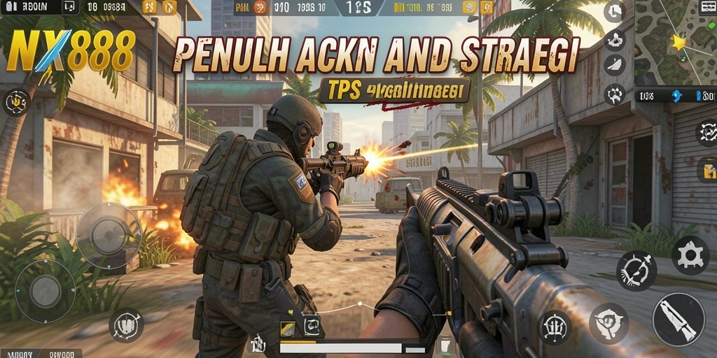 Screenshot utama NX888 menunjukkan aksi seru dalam gameplay TPS.