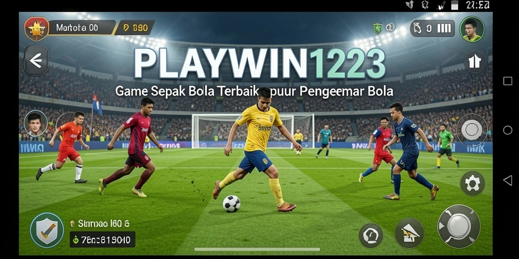 Screenshot gameplay PLAYWIN123 menampilkan aksi sepak bola yang mendebarkan.